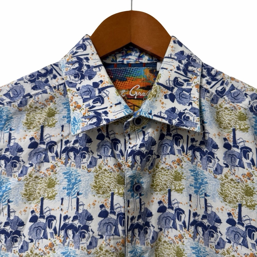 Robert Graham Mens Gentlemen Paris Button Up Short Sleeveâ Shirt Size M Blue